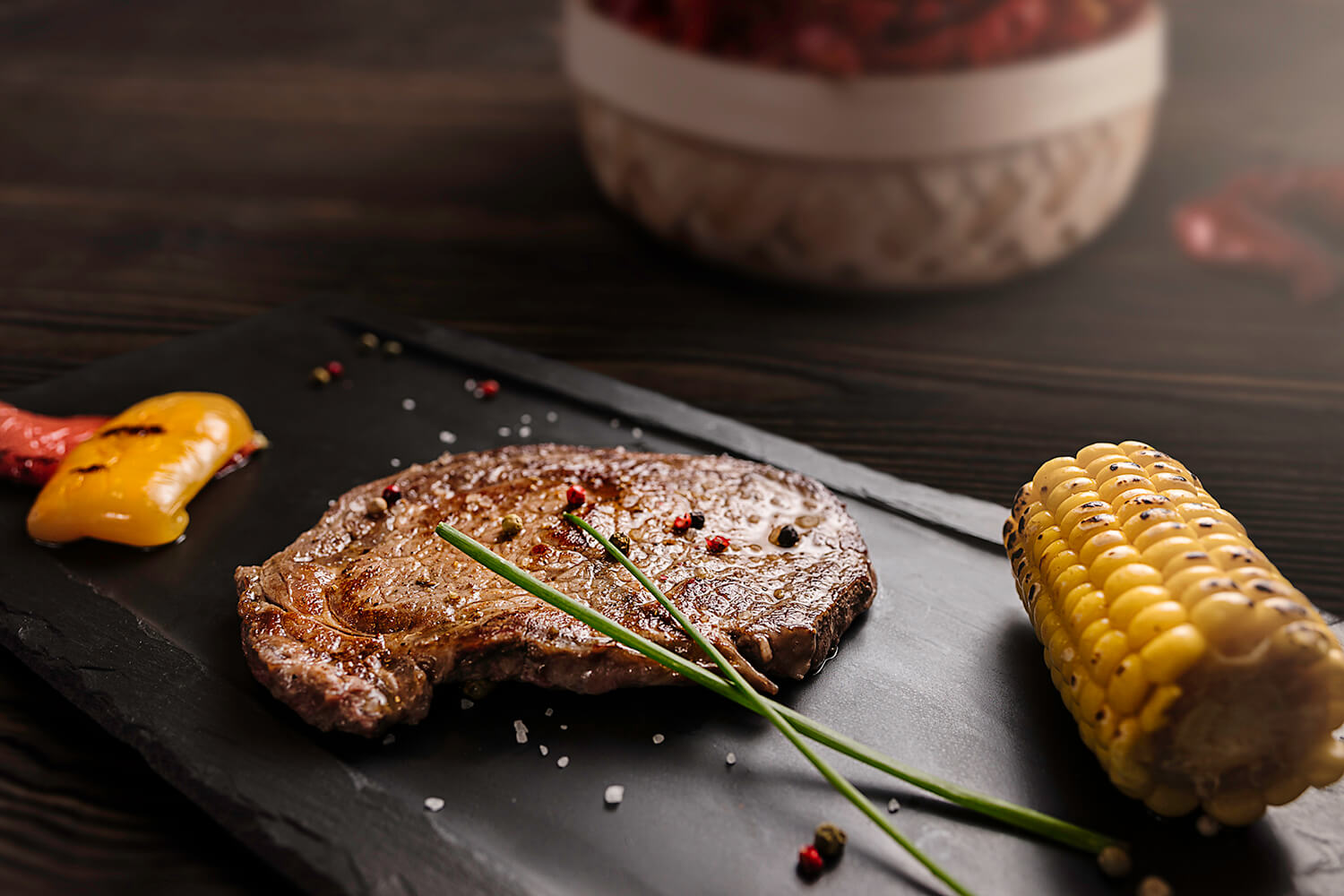 Rib-eye steak with grilled vegetables